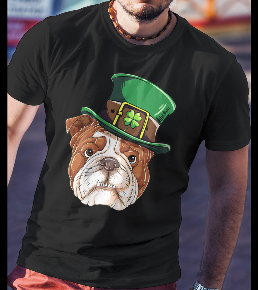 St Patricks Day English Bulldog Leprechaun Hat T-Shirt