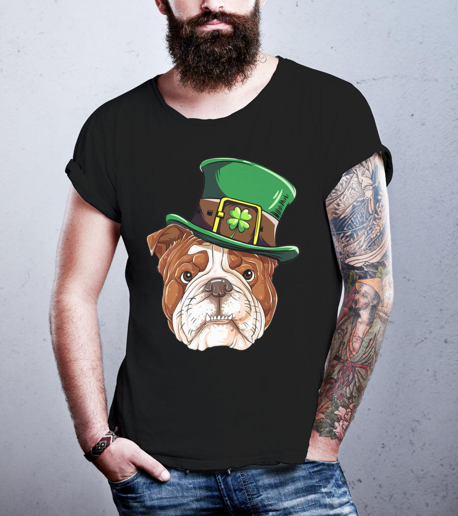 St Patricks Day English Bulldog Leprechaun Hat T-Shirt