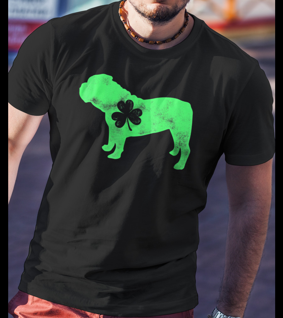 St Patricks Day English Bulldog Shamrock Men Dog T-Shirt