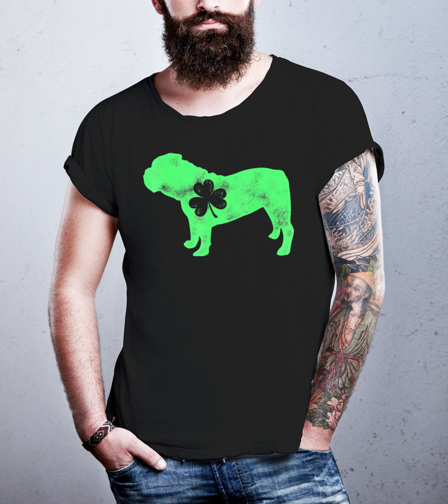 St Patricks Day English Bulldog Shamrock Men Dog T-Shirt