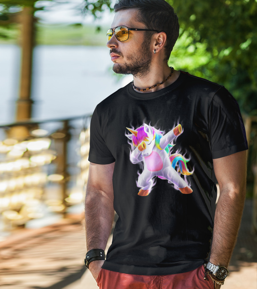 Dabbing Rainbow Unicorn Fantasy Magic Bright Mane T-Shirt