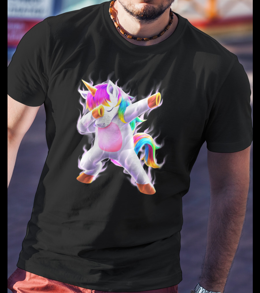 Dabbing Rainbow Unicorn Fantasy Magic Bright Mane T-Shirt