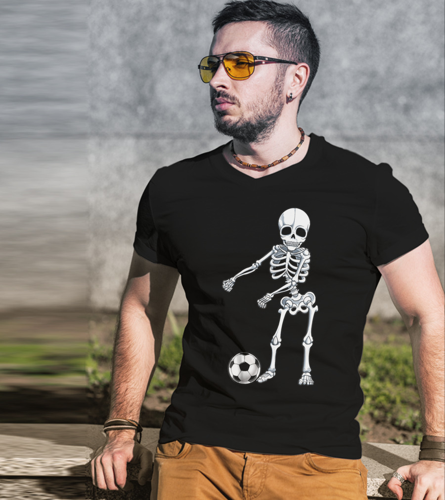 Floss Dance Skeleton Soccer Ball Boys Men Flossing Skeleton Soccer Combo T-Shirt