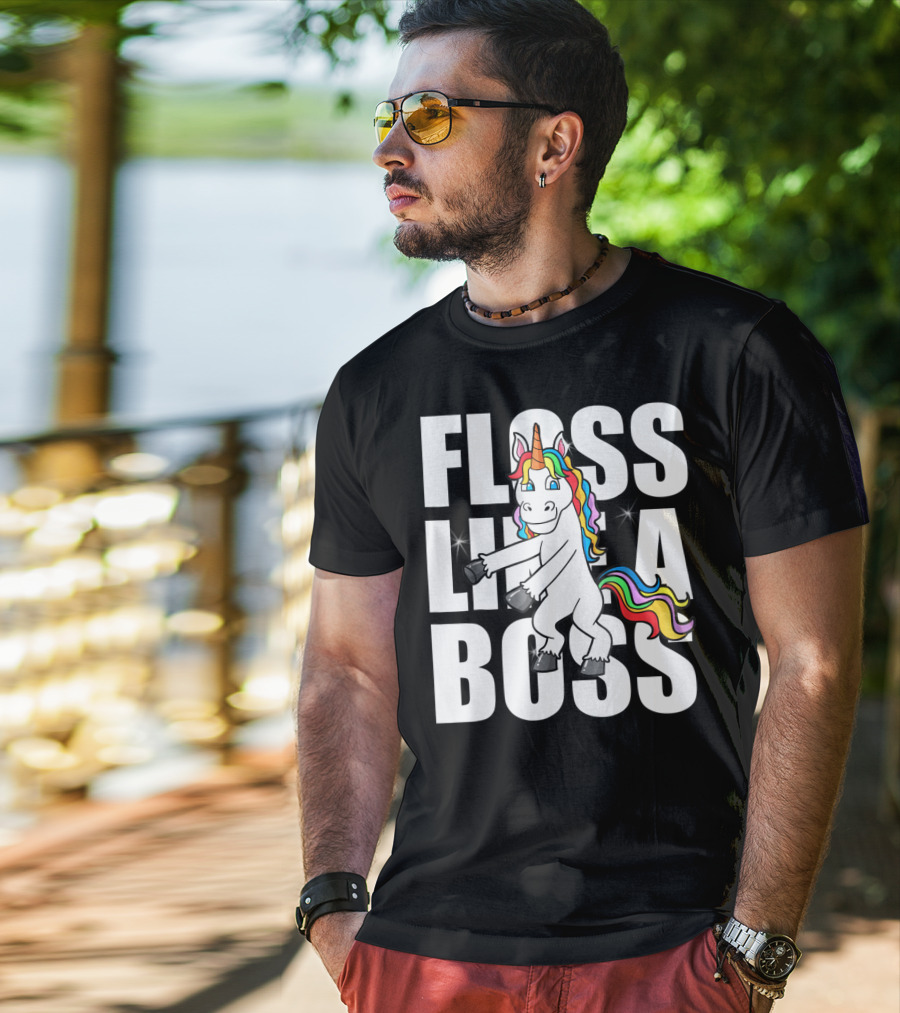 Floss Like A Boss Rainbow Unicorn Dance Girls T-Shirt