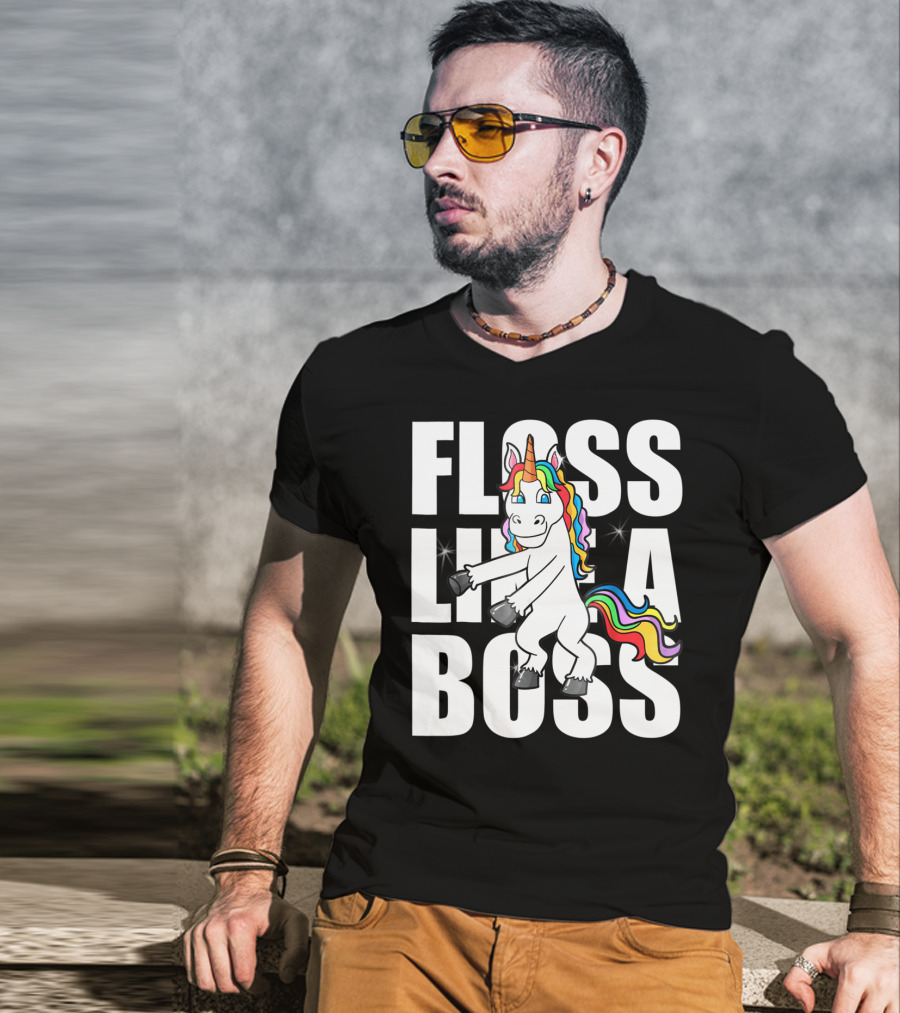 Floss Like A Boss Rainbow Unicorn Dance Girls T-Shirt