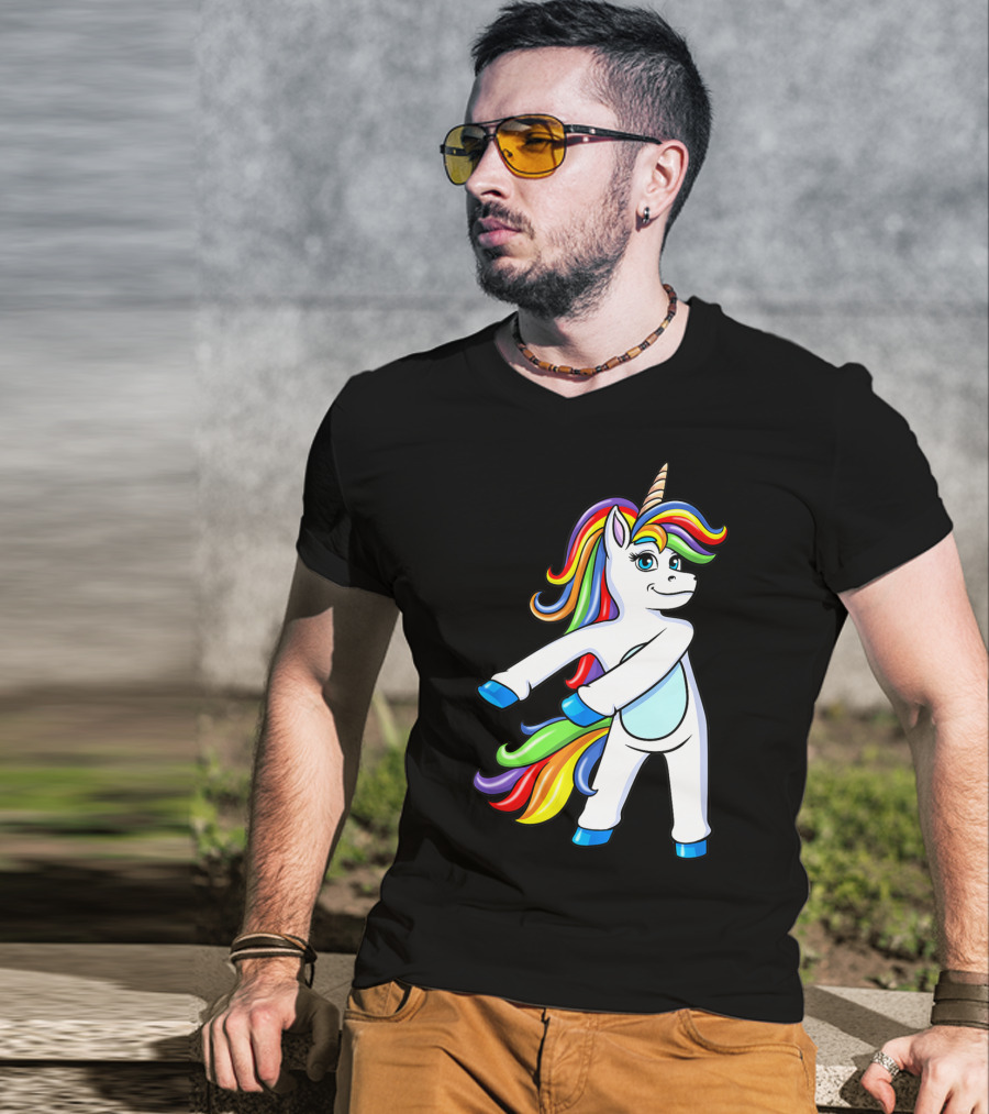 Flossing Unicorn Dance With Rainbow Mane And Tail T-Shirt