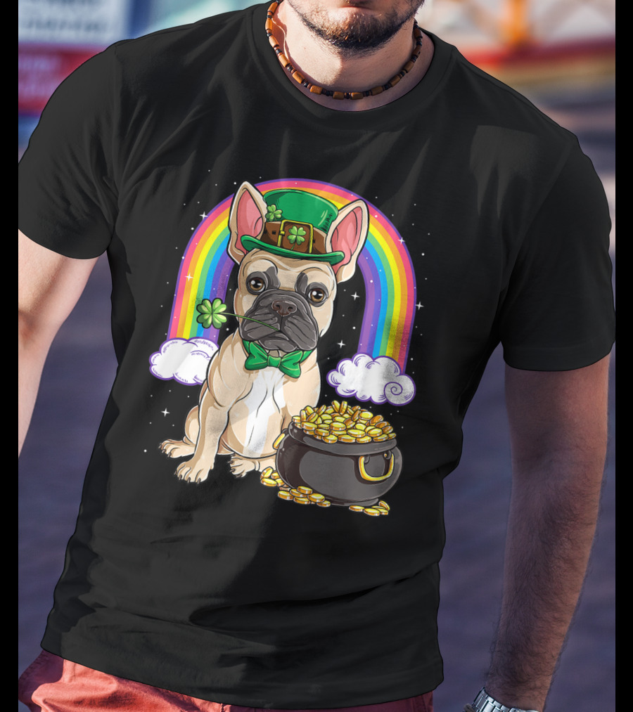 French Bulldog Leprechaun St Patricks Day Boys Rainbow Pot Of Gold T-Shirt