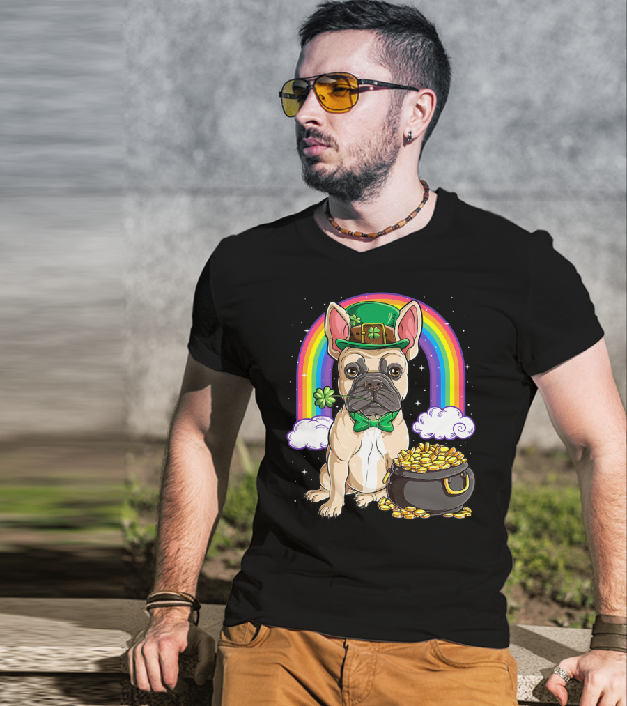 French Bulldog Leprechaun St Patricks Day Boys Rainbow Pot Of Gold T-Shirt