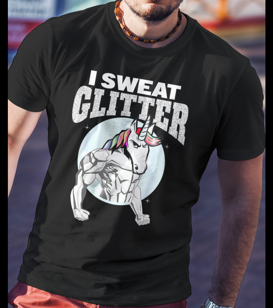 I Sweat Glitter Unicorn Lover Gym Workout T-Shirt