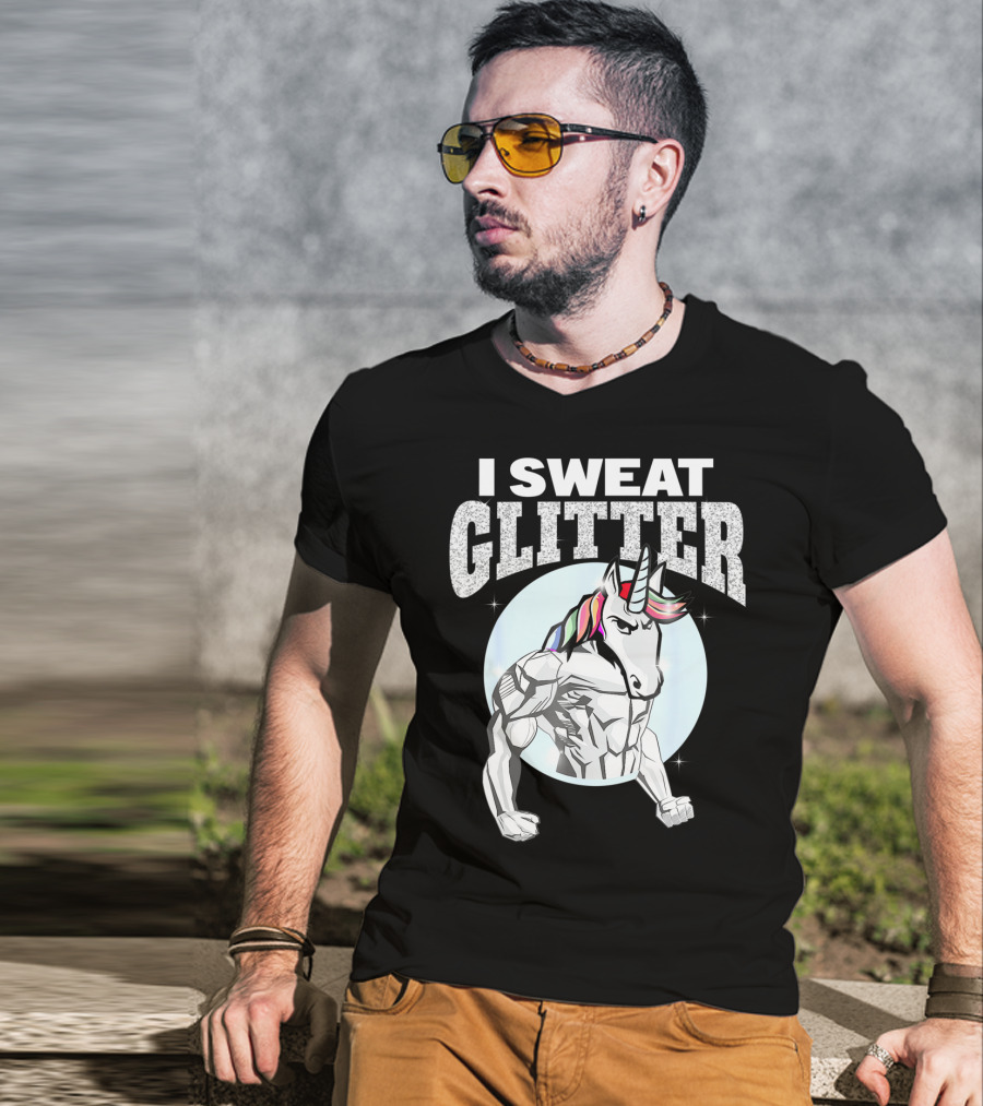I Sweat Glitter Unicorn Lover Gym Workout T-Shirt