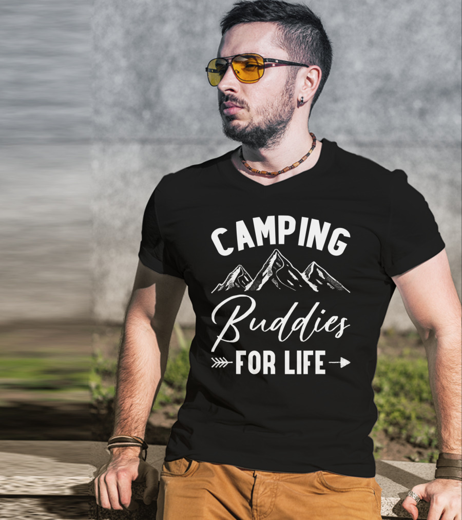 Camping Buddies For Life With Mountains And Arrow T-Shirt
