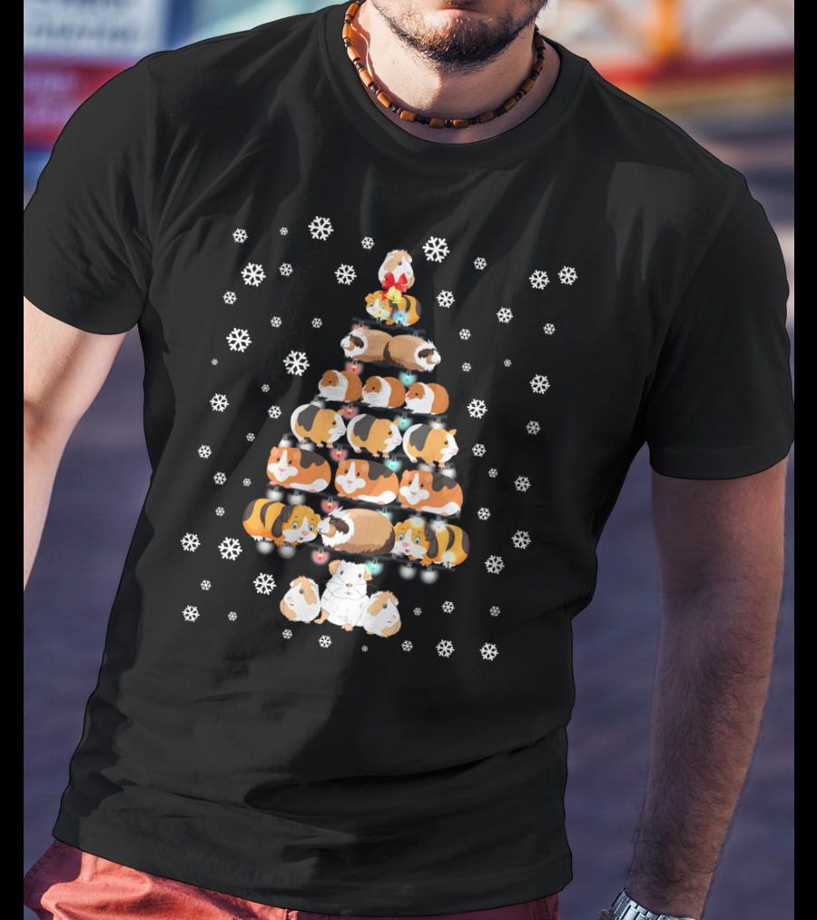 Funny Christmas Tree For Guinea Pig Lovers With Snowflake T-Shirt
