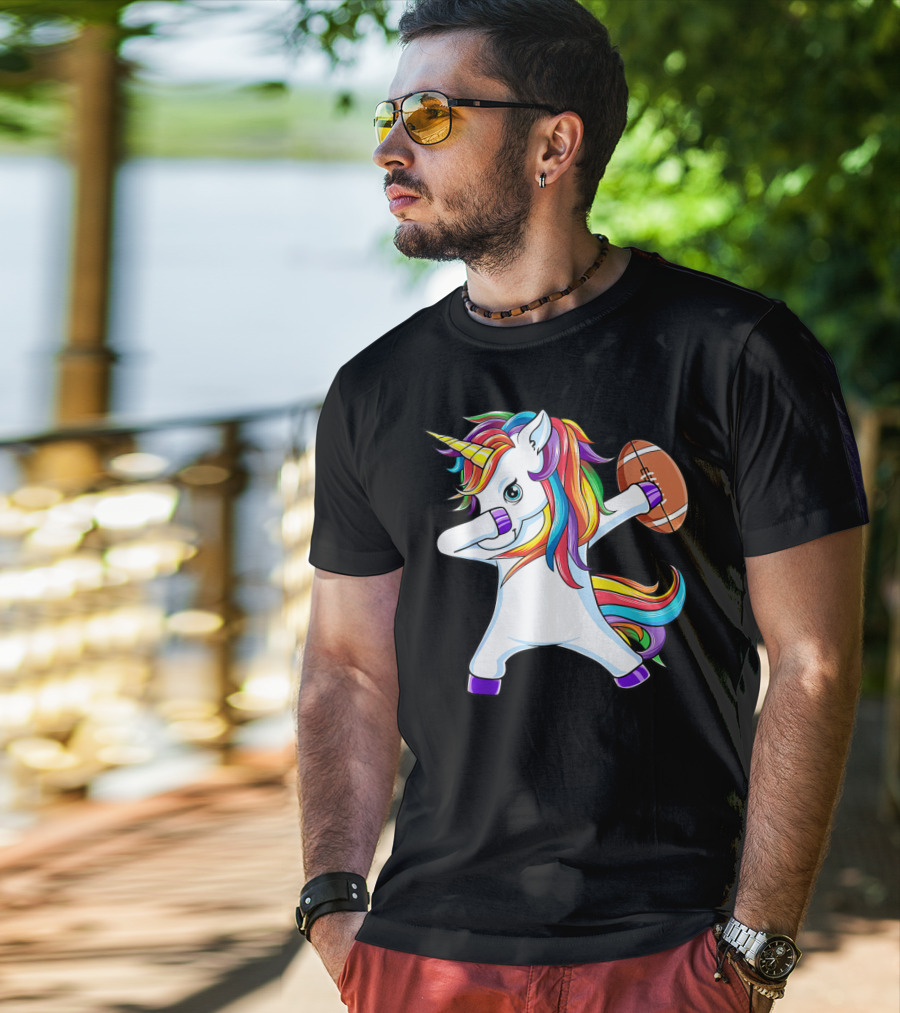 Funny Dabbing Unicorn With American Football T-Shirt
