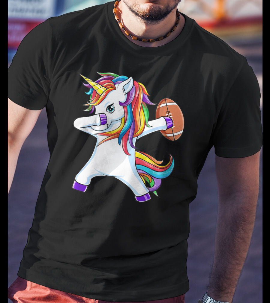 Funny Dabbing Unicorn With American Football T-Shirt