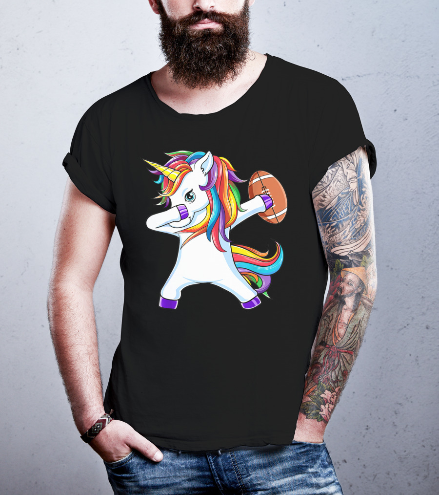Funny Dabbing Unicorn With American Football T-Shirt