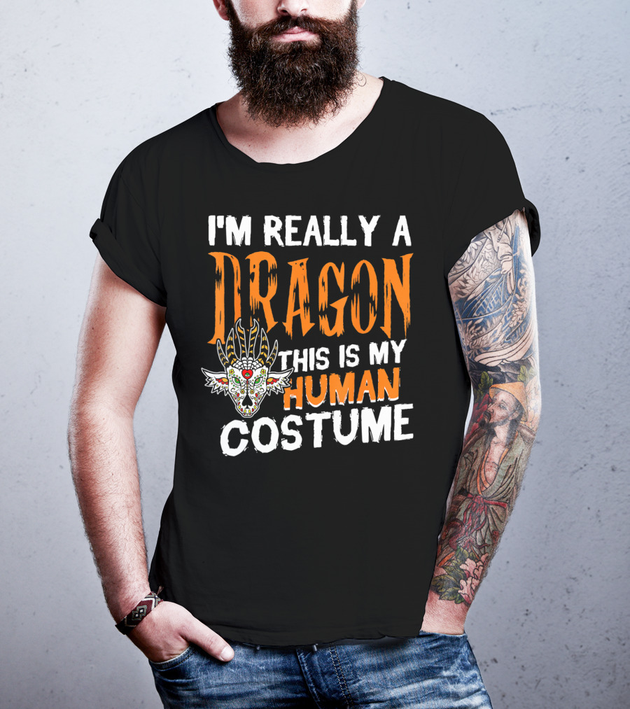 I'm Really A Dragon This Is My Human Costume Halloween Men Boy T-Shirt