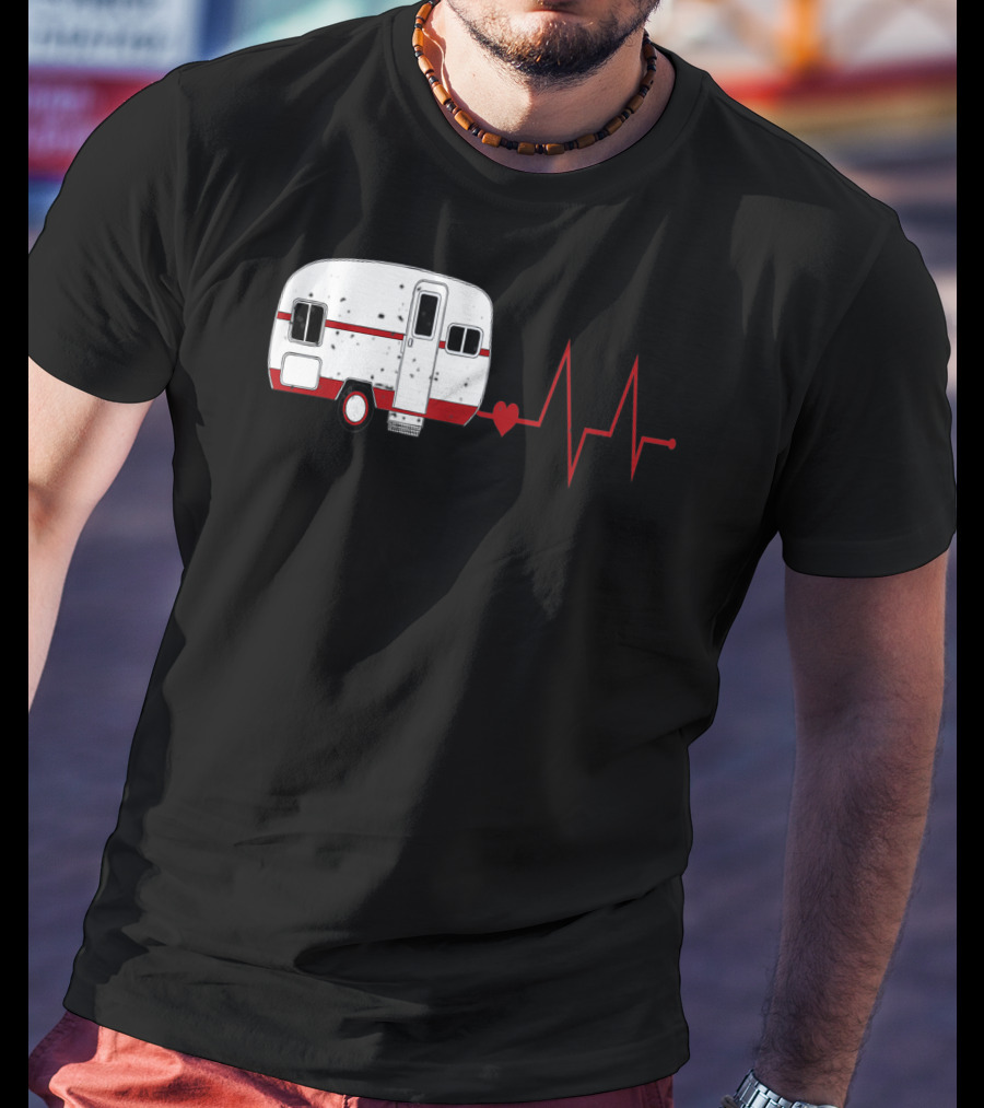 Funny Valentine's Day Camping Women Girls Heartbeat Camper T-Shirt