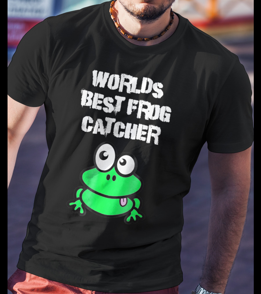 Worlds Best Frog Catcher Funny Green Cartoon Frog Character T-Shirt