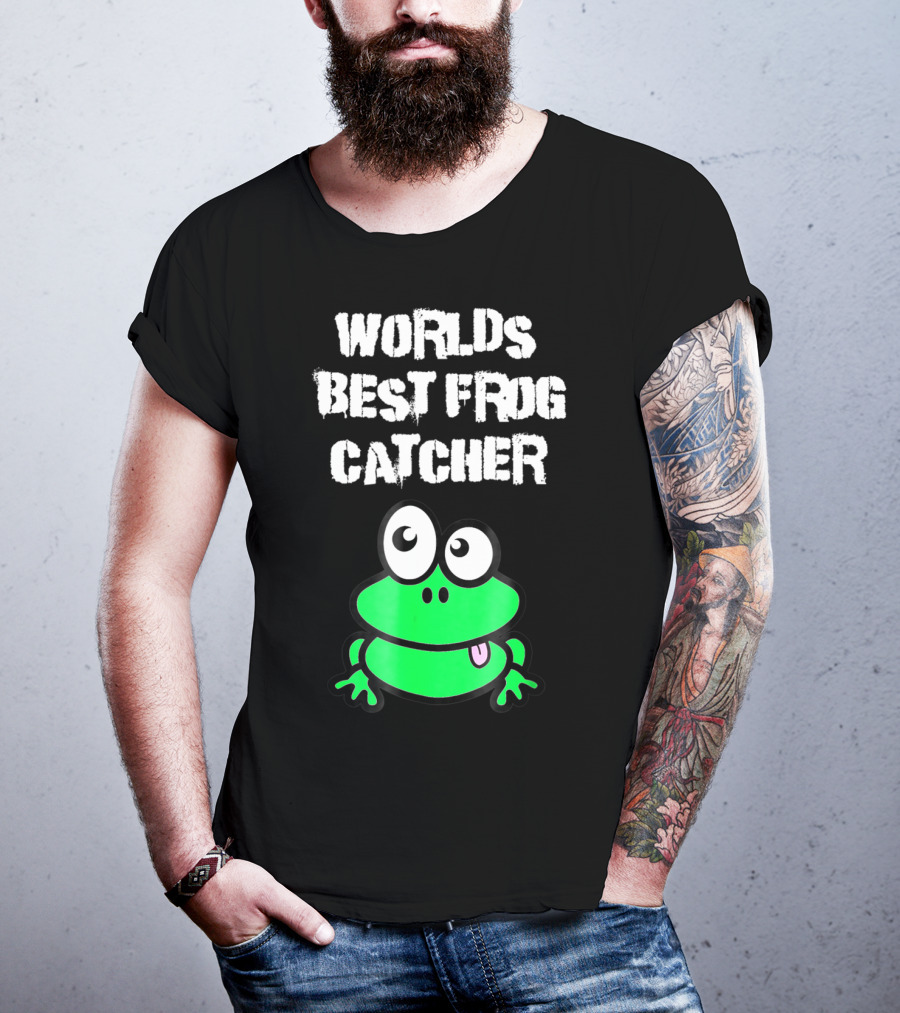 Worlds Best Frog Catcher Funny Green Cartoon Frog Character T-Shirt