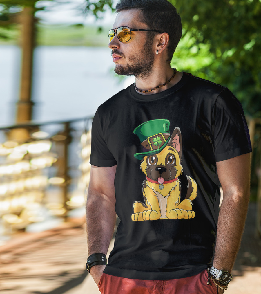 German Shepherd In Leprechaun Hat St Patricks Day Dog T-Shirt