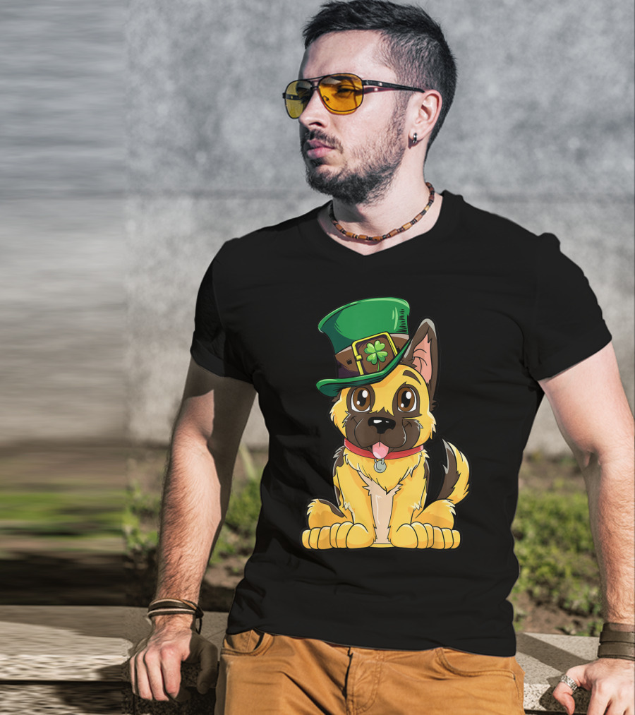 German Shepherd In Leprechaun Hat St Patricks Day Dog T-Shirt