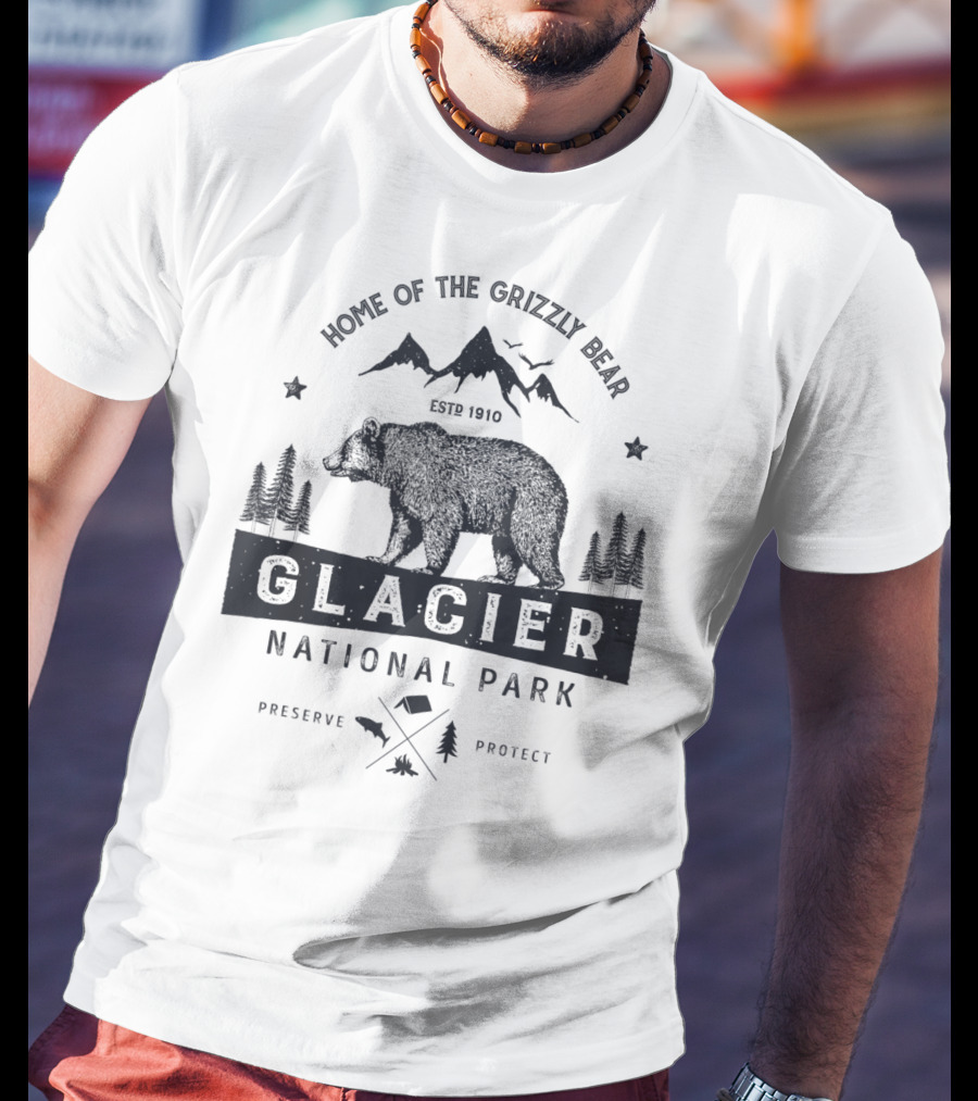 Home Of The Grizzly Bear Glacier National Park Montana Vintage Bear Preserve Protect T-Shirt