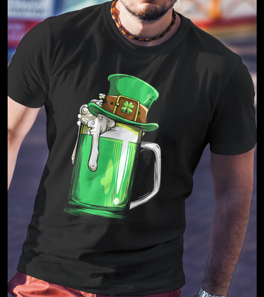 Green Beer Mug Leprechaun Hat St Patricks Day Men Drinking T-Shirt