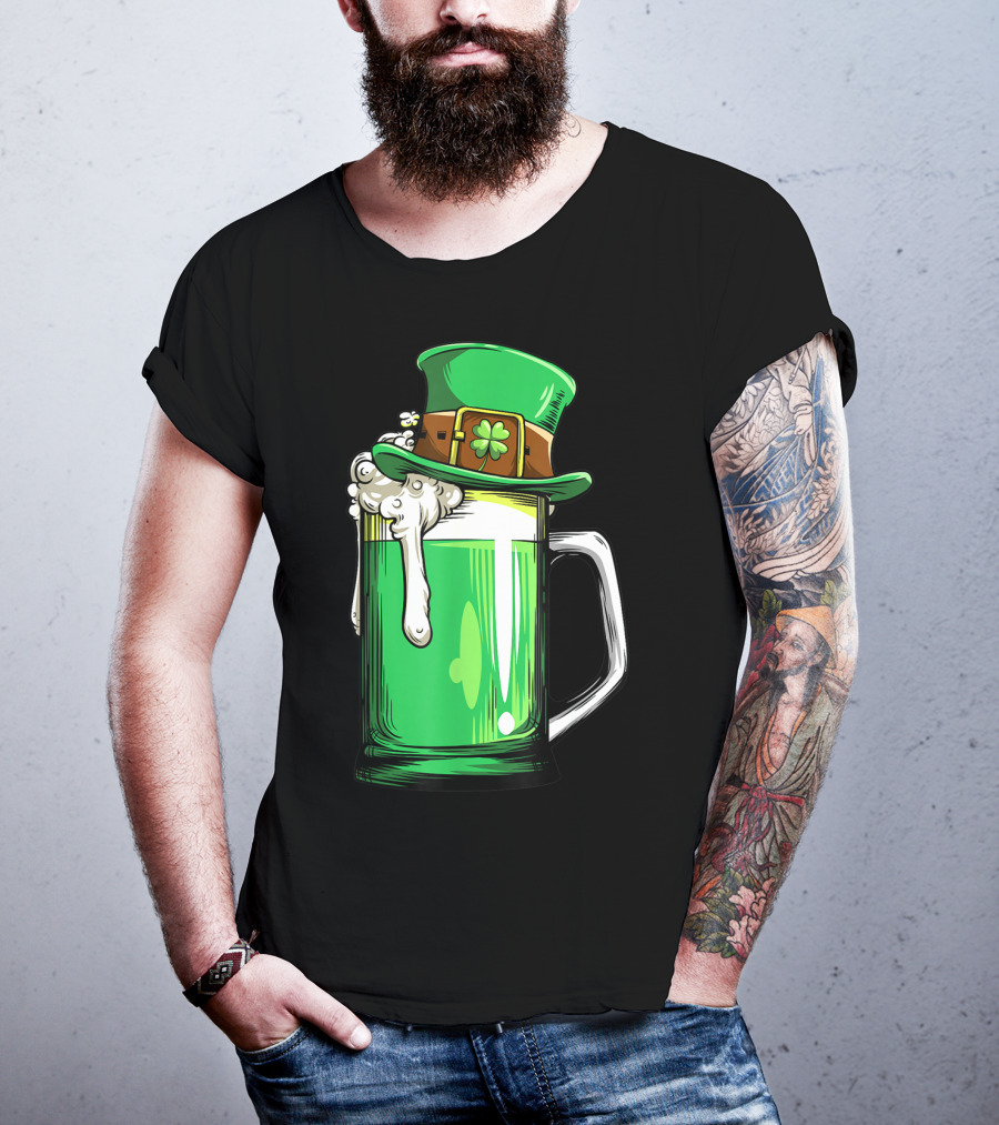 Green Beer Mug Leprechaun Hat St Patricks Day Men Drinking T-Shirt