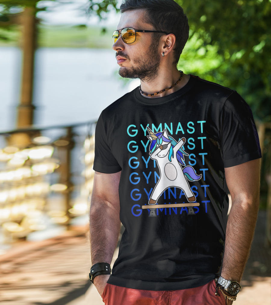 Gymnast Unicorn Dabbing On Balance Beam For Girls Gymnastics T-Shirt