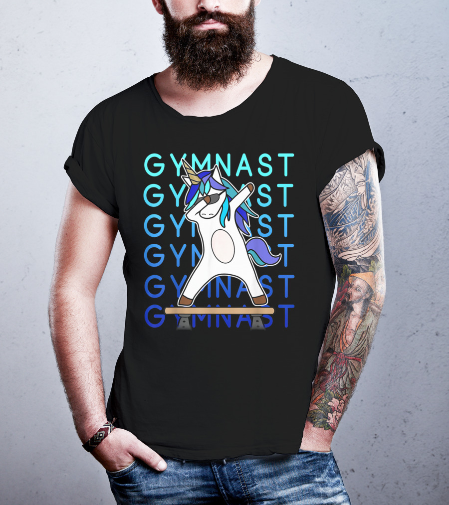 Gymnast Unicorn Dabbing On Balance Beam For Girls Gymnastics T-Shirt