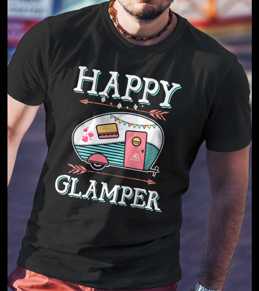 HAPPY GLAMPER Camper With Arrows And Colorful Bunting T-Shirt