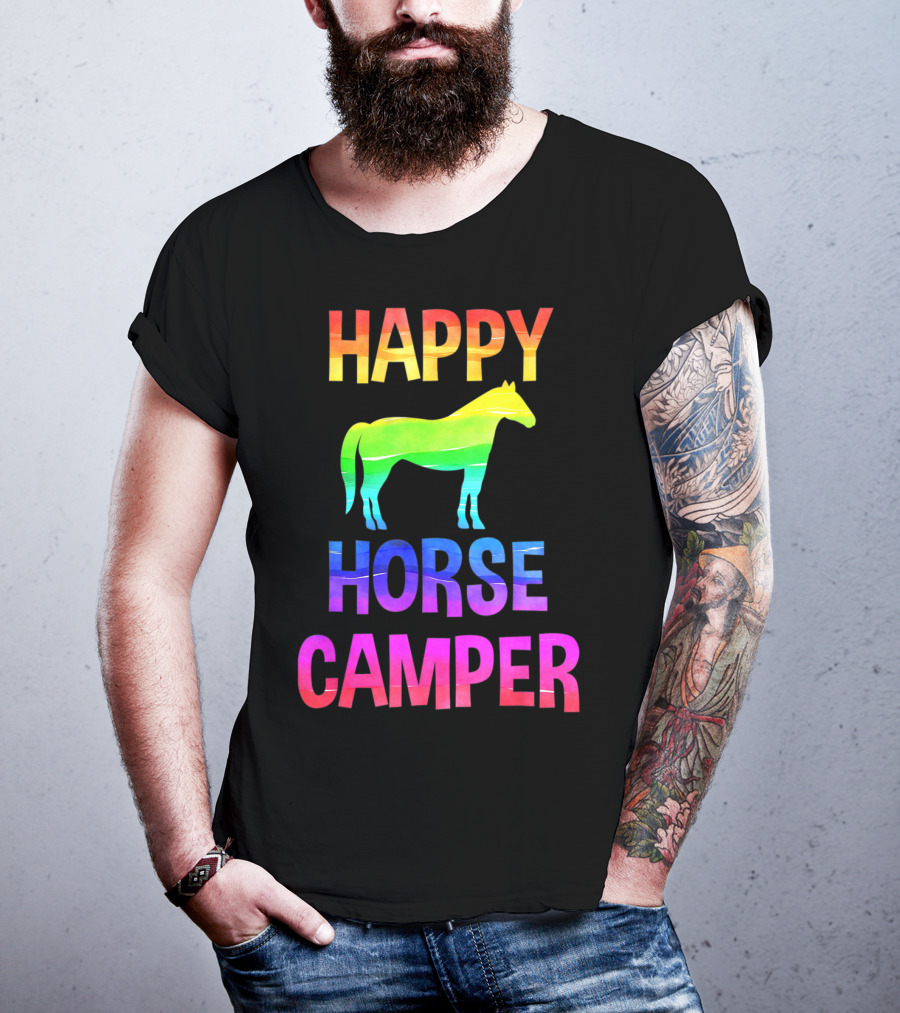 Happy Horse Camper Summer Camp Day Sleep Away Horseback Ride Rainbow T-Shirt