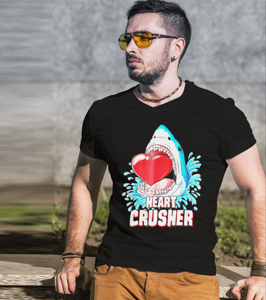 Heart Crusher Valentines Day Shark Boys Jawsome Splash T-Shirt