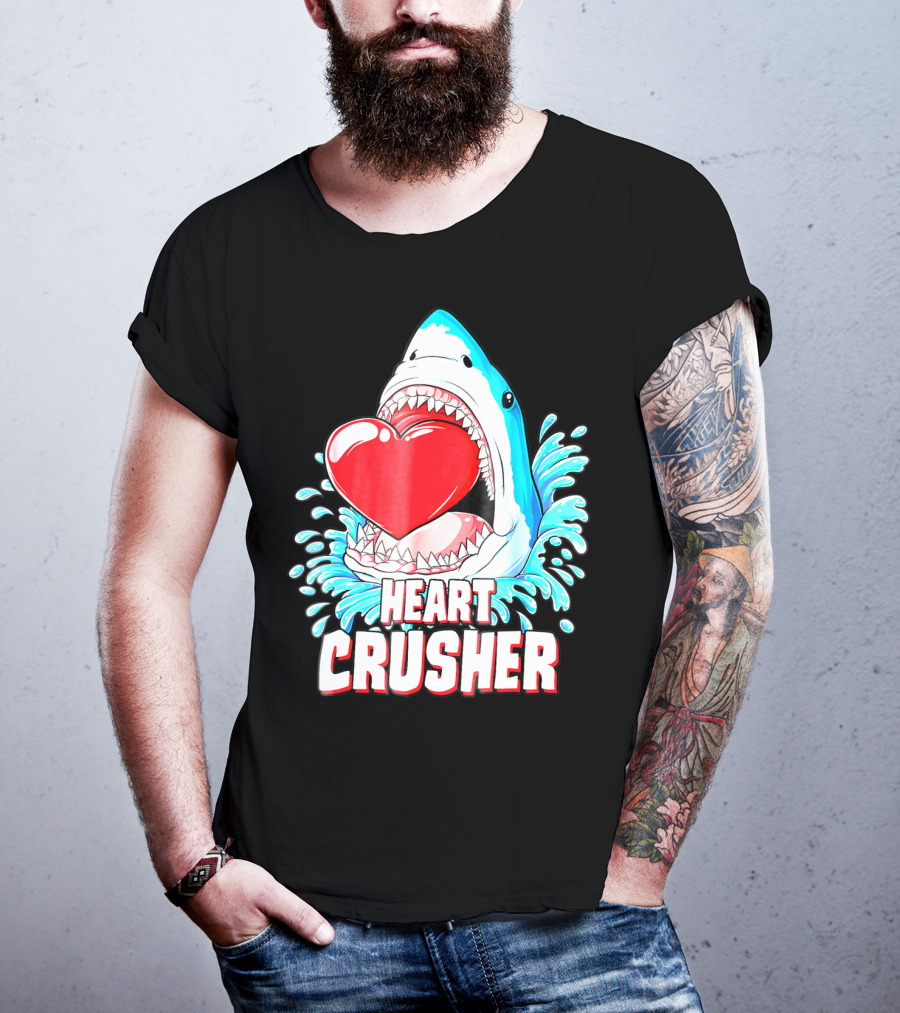 Heart Crusher Valentines Day Shark Boys Jawsome Splash T-Shirt