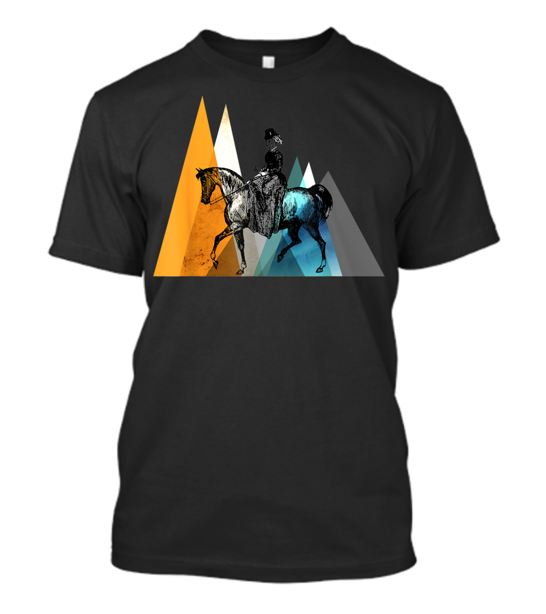 Horseback Riding Geometric Mountain Motif T-Shirt