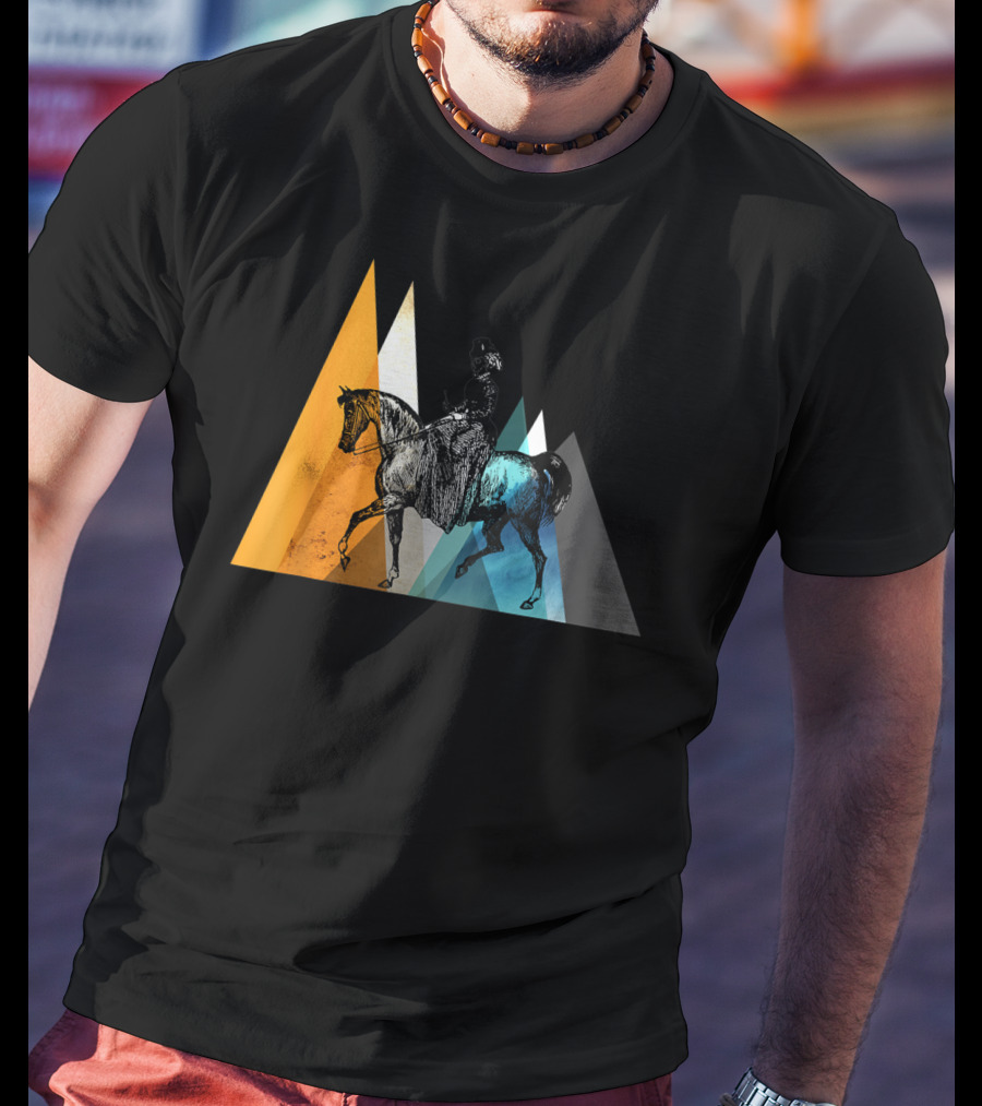 Horseback Riding Geometric Mountain Motif T-Shirt
