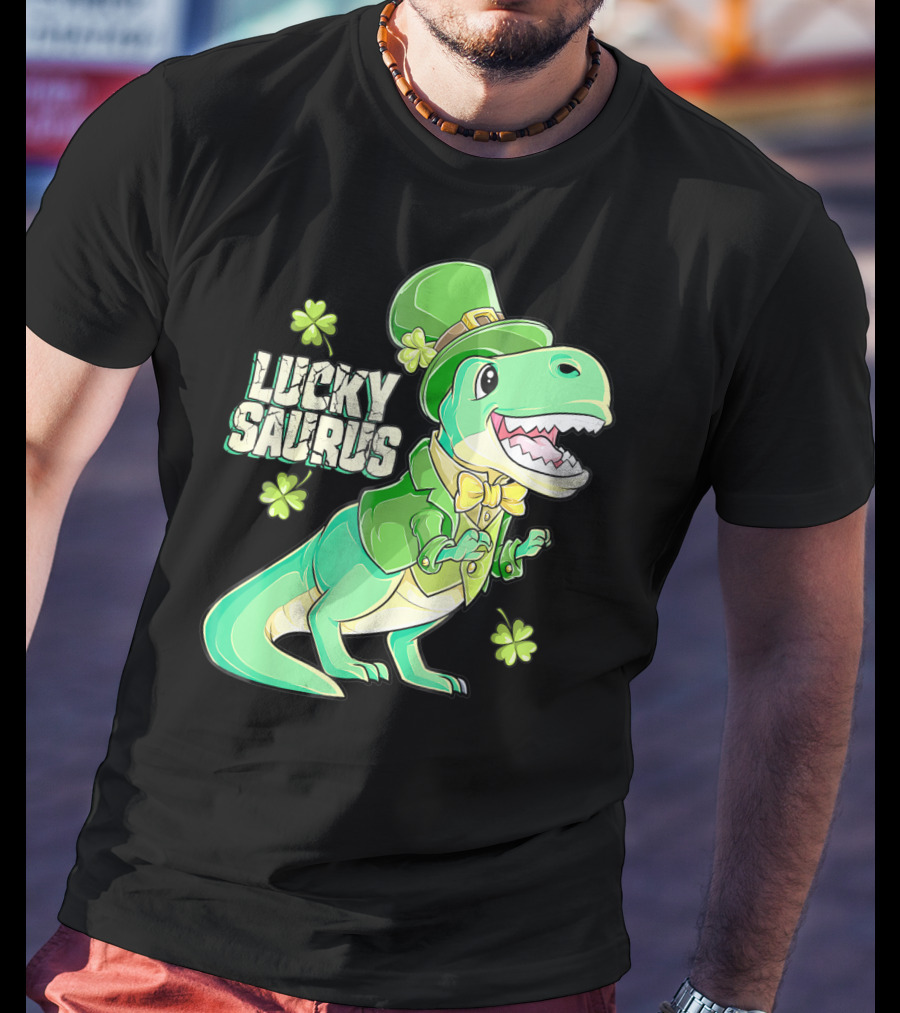 Luckysaurus Irish Dinosaur Leprechaun St Patricks Day Boys Rex T-Shirt