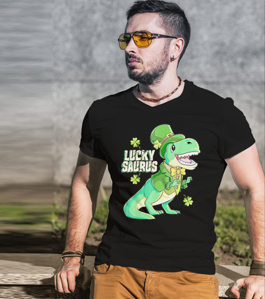 Luckysaurus Irish Dinosaur Leprechaun St Patricks Day Boys Rex T-Shirt