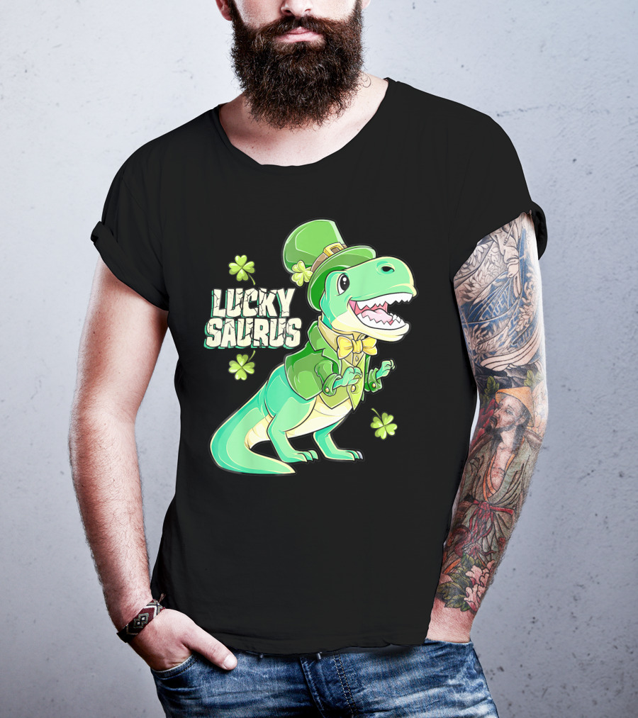 Luckysaurus Irish Dinosaur Leprechaun St Patricks Day Boys Rex T-Shirt