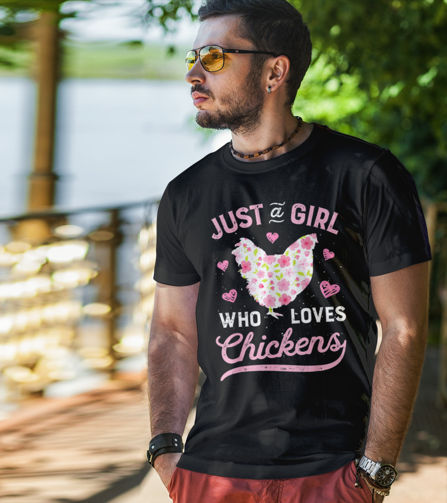 Just A Girl Who Loves Chickens Floral Chicken Hearts T-Shirt