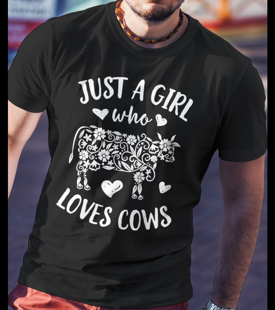 Just A Girl Who Loves Cows Floral Cow Lover T-Shirt