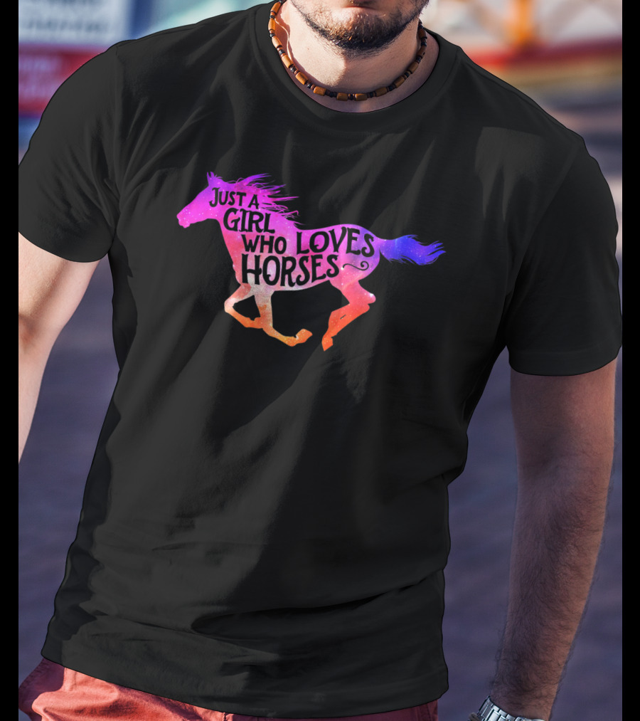 Just A Girl Who Loves Horses Riding Colorful Galloping Horse T-Shirt