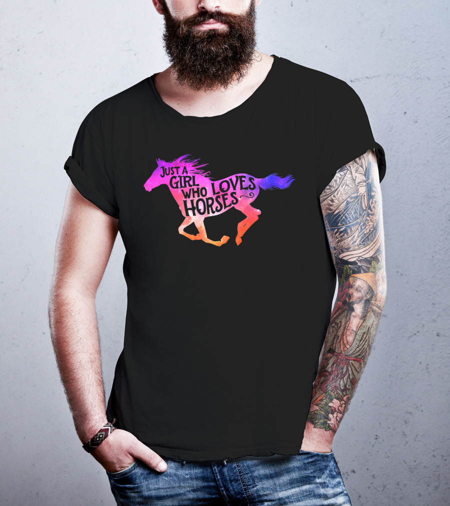 Just A Girl Who Loves Horses Riding Colorful Galloping Horse T-Shirt