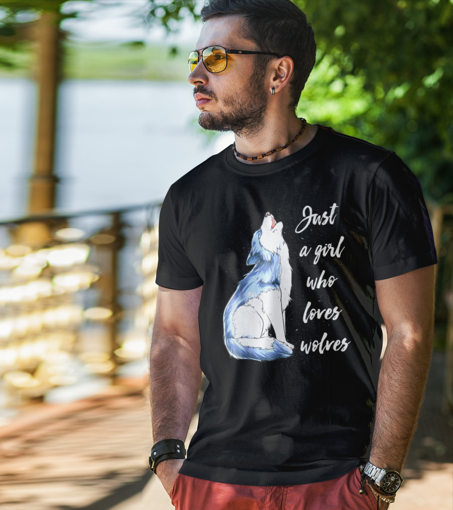 Just A Girl Who Loves Wolves Howling Wolf T-Shirt