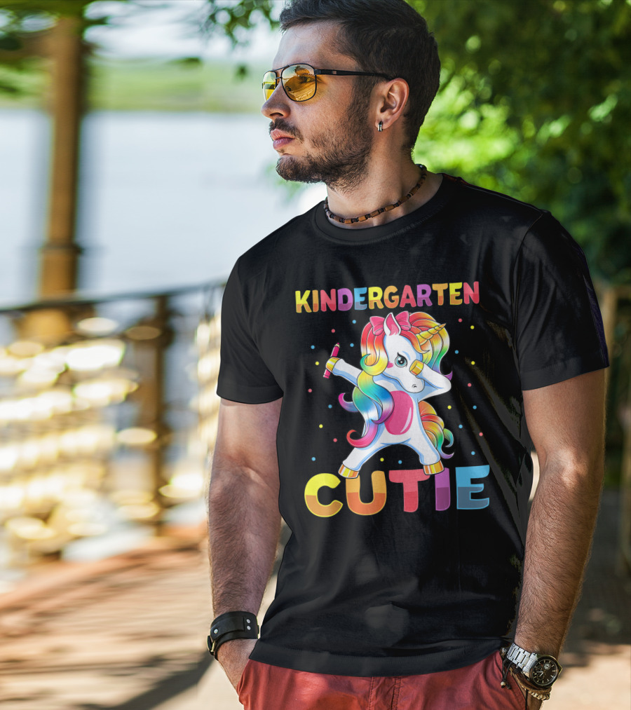 Kindergarten Cutie Dabbing Unicorn Back To School Girls Rainbow Multicolor T-Shirt