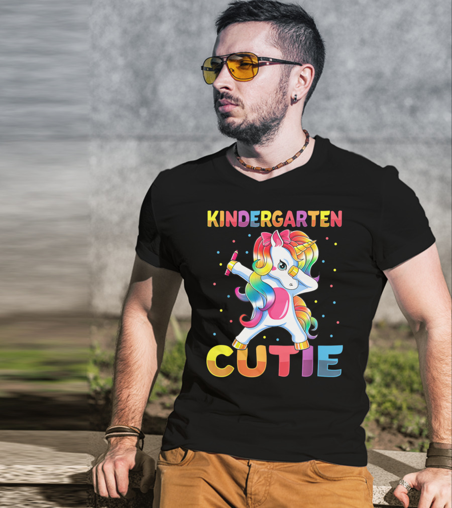 Kindergarten Cutie Dabbing Unicorn Back To School Girls Rainbow Multicolor T-Shirt