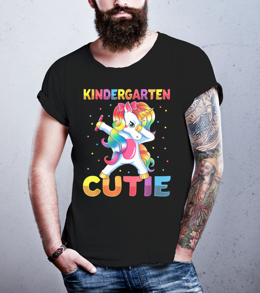 Kindergarten Cutie Dabbing Unicorn Back To School Girls Rainbow Multicolor T-Shirt