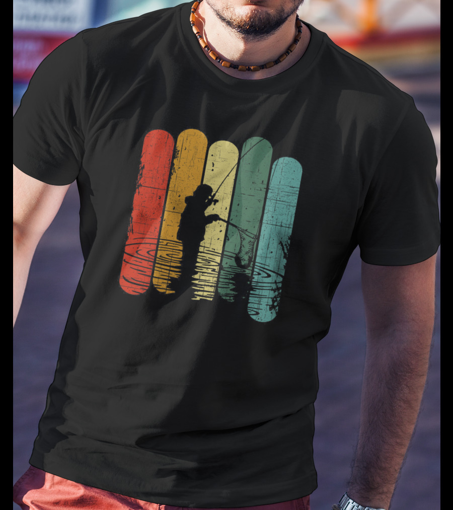 Retro Fishing Silhouette With Colorful T-Shirt