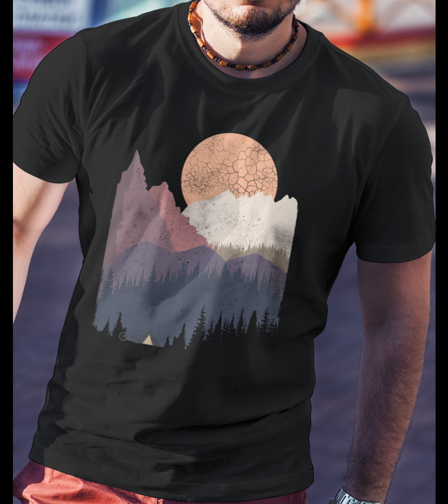 Be Wild Mountain Landscape With Moon And Forest T-Shirt
