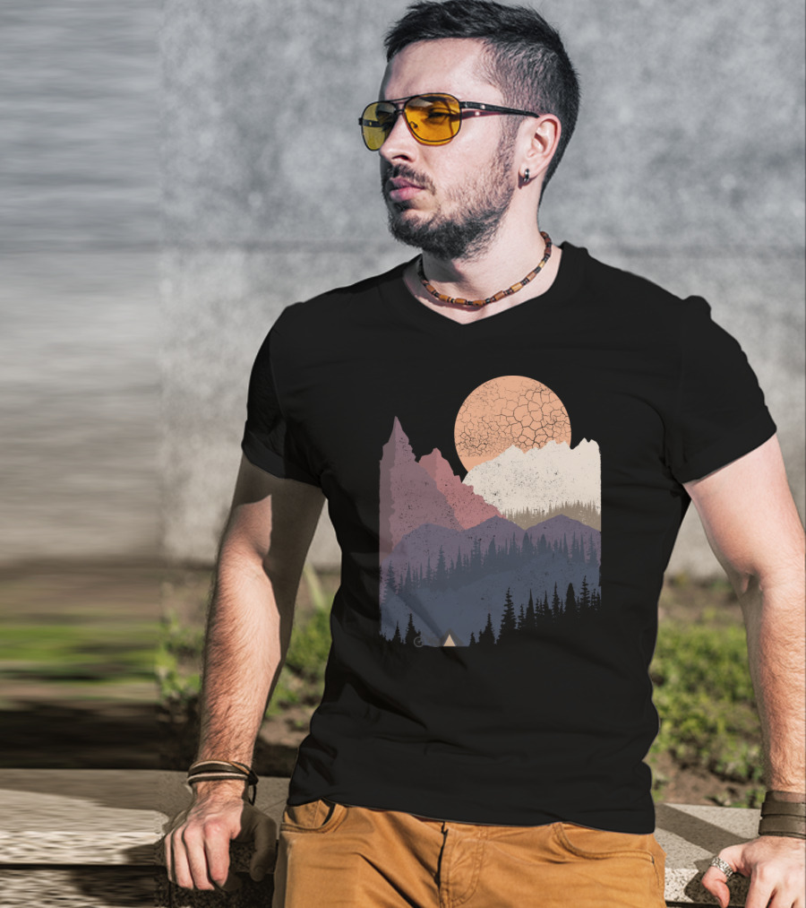 Be Wild Mountain Landscape With Moon And Forest T-Shirt